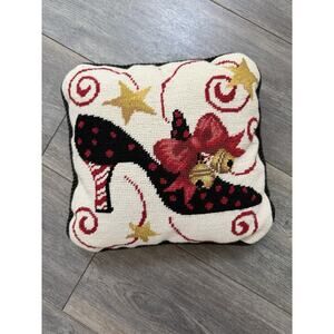 Stephanie Stouffer Needlepoint Christmas Shoe Pillow 12" x 11" Cottagecore